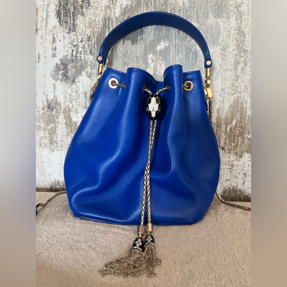 Bvlgari Serpenti Forever Bucket Bag Leather- Royal Blue Bucket Purse